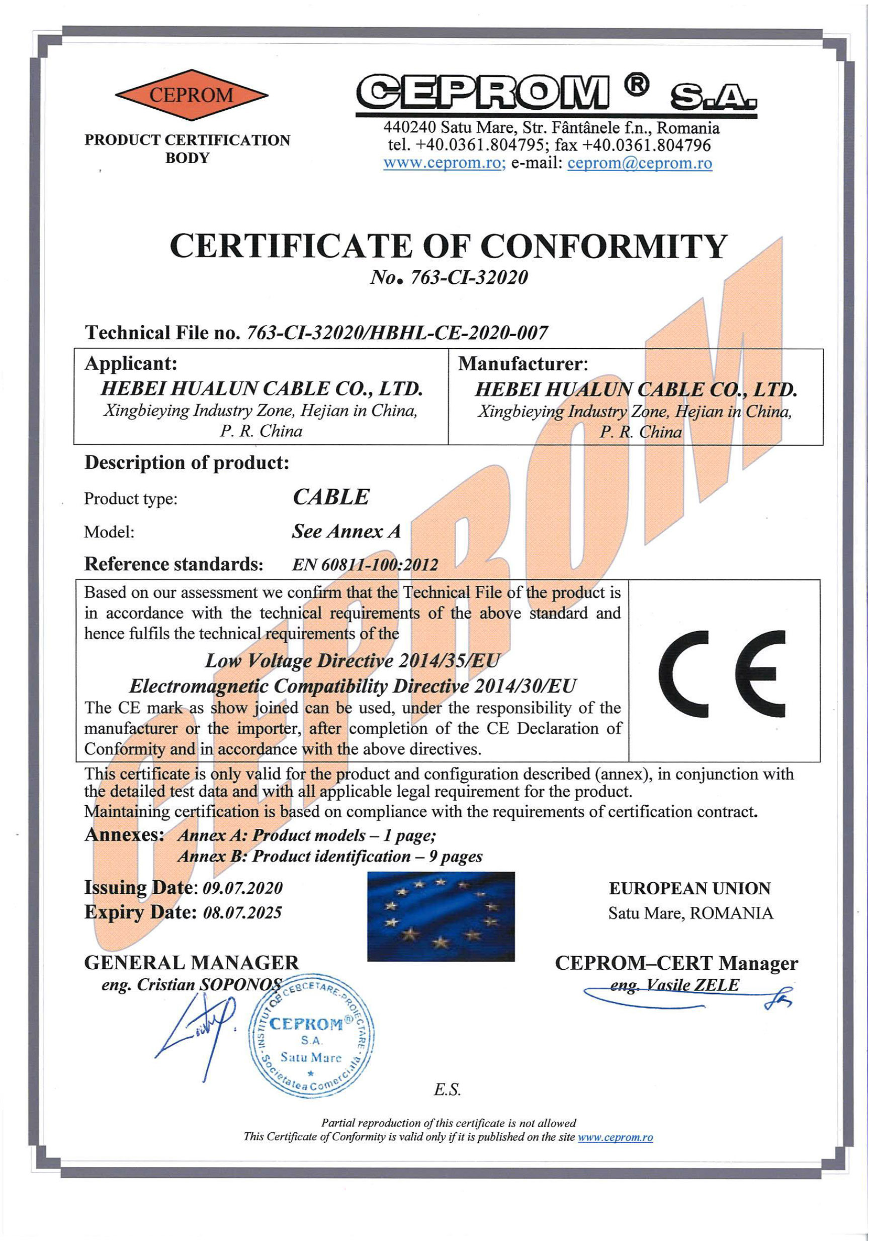Hebei Hualun EU CE Certification