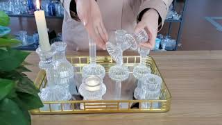 hand made decorative crystal glass taper candle holders