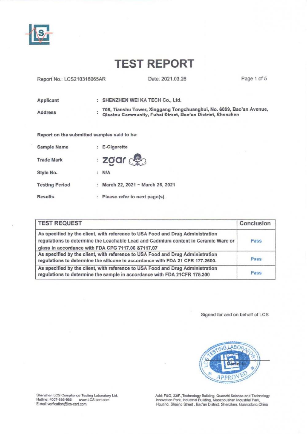 Food grade material report