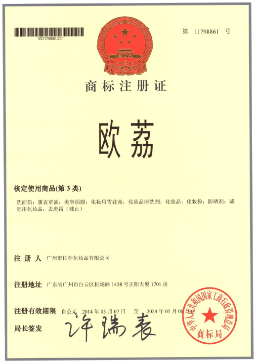 Trademark registration certificate