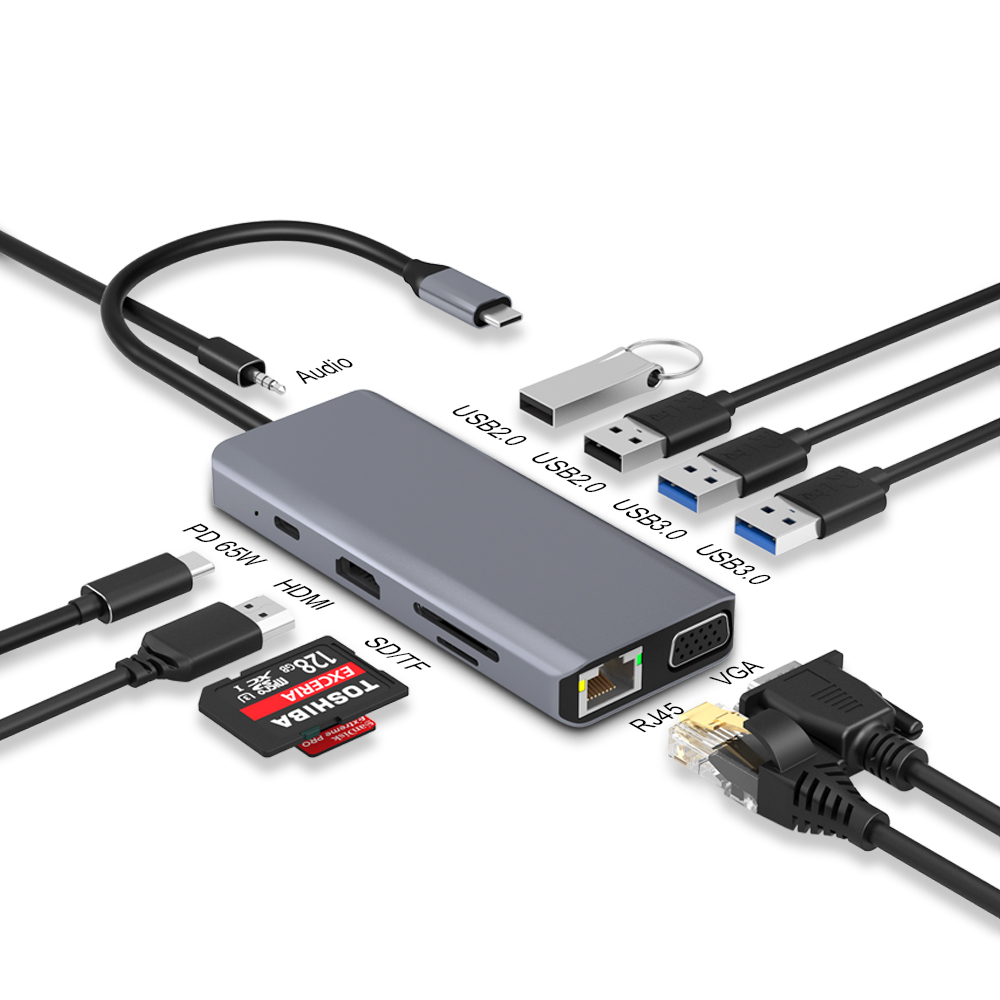 E02 11 en 1 estación de acoplamiento USB C con HDMI VGA