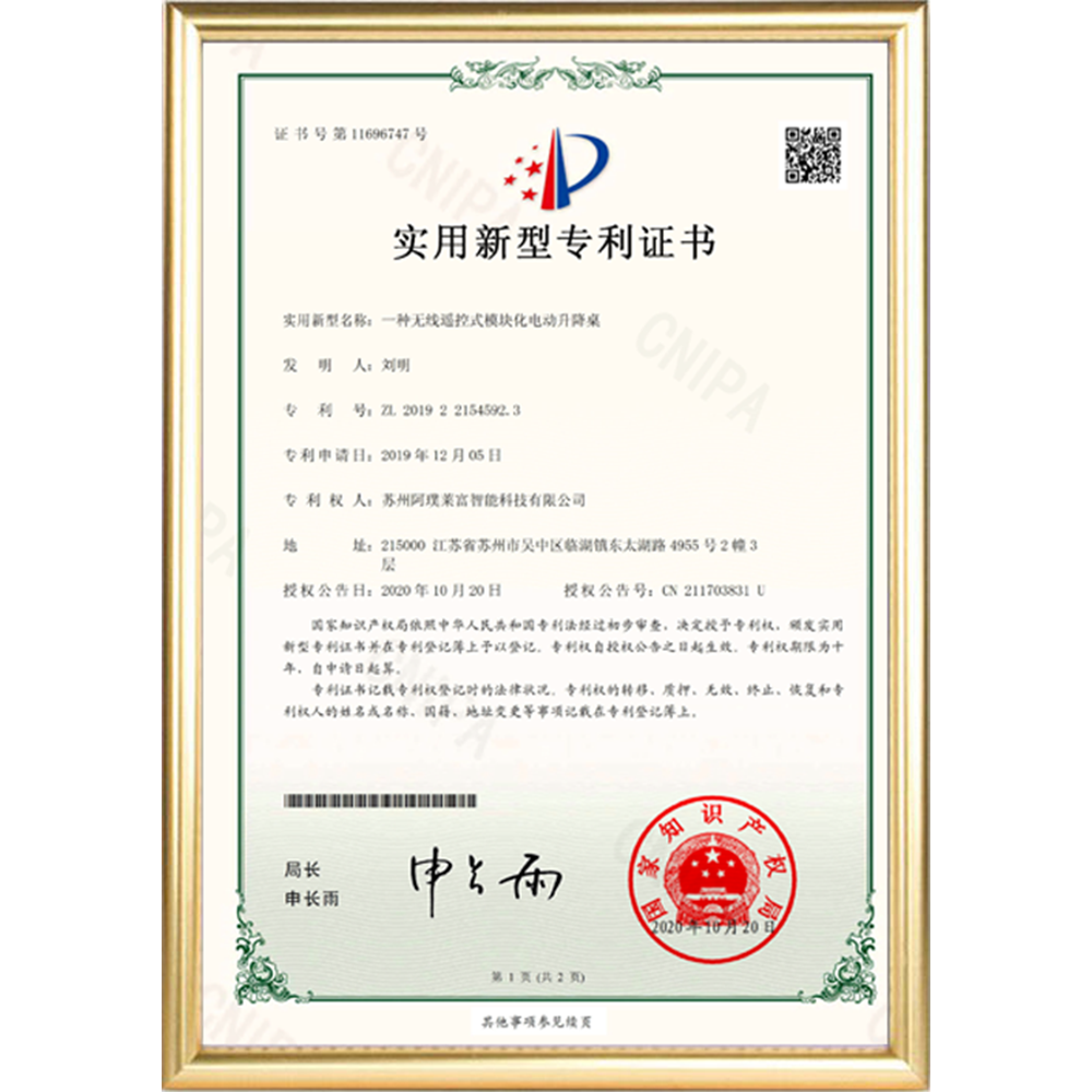 Certificate of patent for utility model