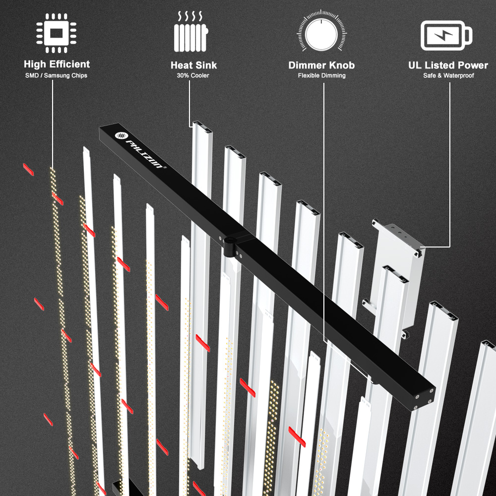 Phlizon 640w Foldable 8 Bars Samsung Full Spectrum Folding Led Grow Light for Indoor Hydroponics Bar Strip Plant Growth Lamp