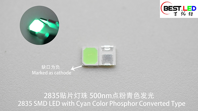 2835 SMD LED 500 nm avec un phosphore de couleur cyan