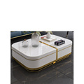 Unit TV kaca Oval Gold and Marble Coffee Table1