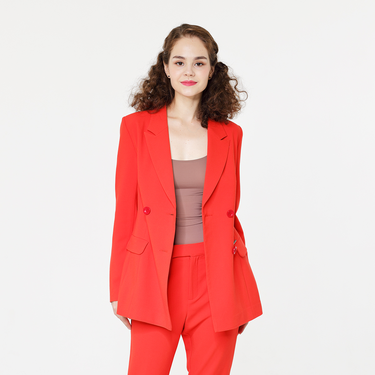 Fashion Red Double Breasted Women Office Blazer