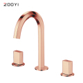 ZOOYI Rose Gold Polished Brass Bathroom Sink Basin Mixer Tap 3 Hole Faucet1