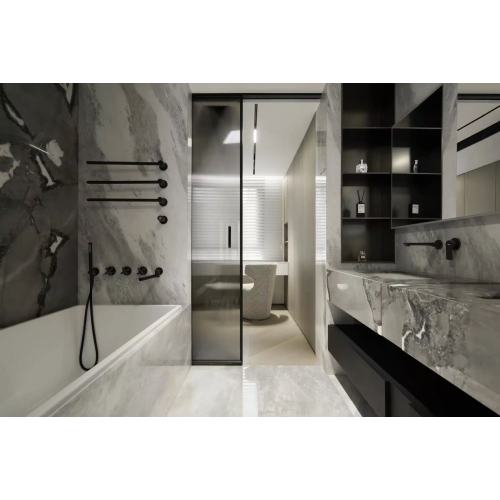 Elegante sistema de muebles de baño montado en la pared.