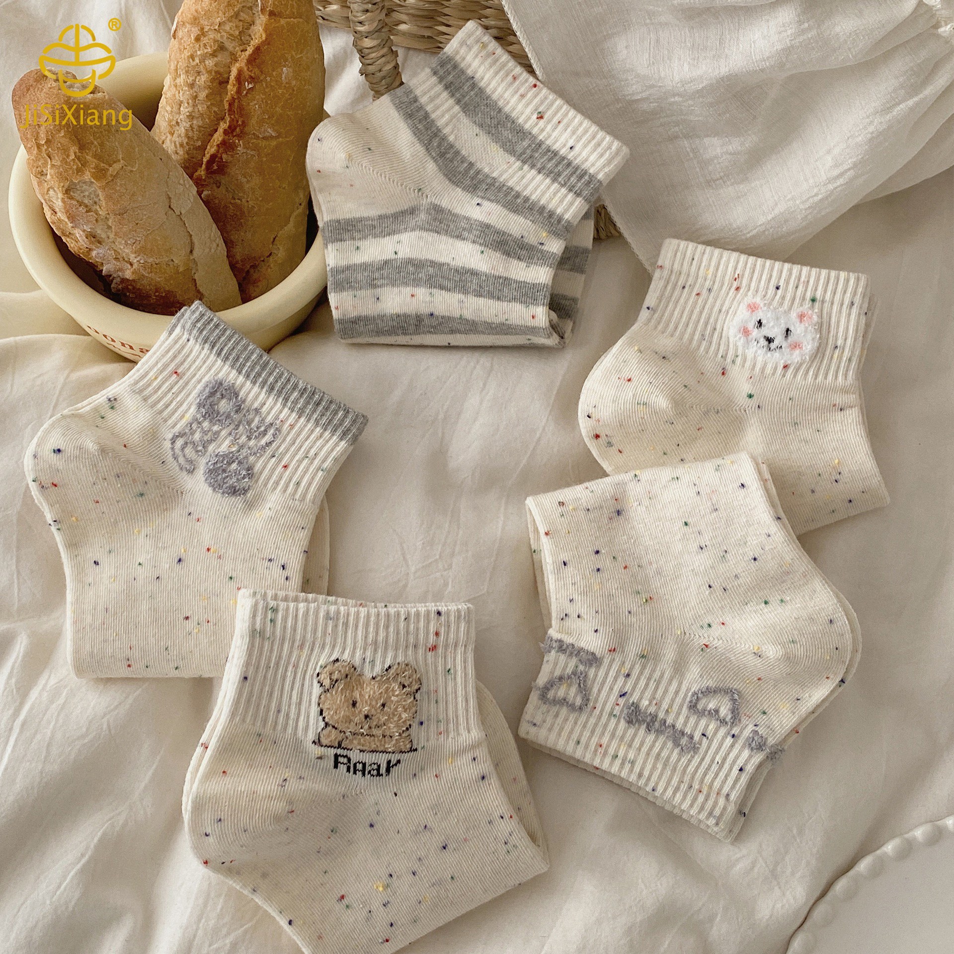 한국의 만화 개념 원사 짧은 양말 INS 학생 양말