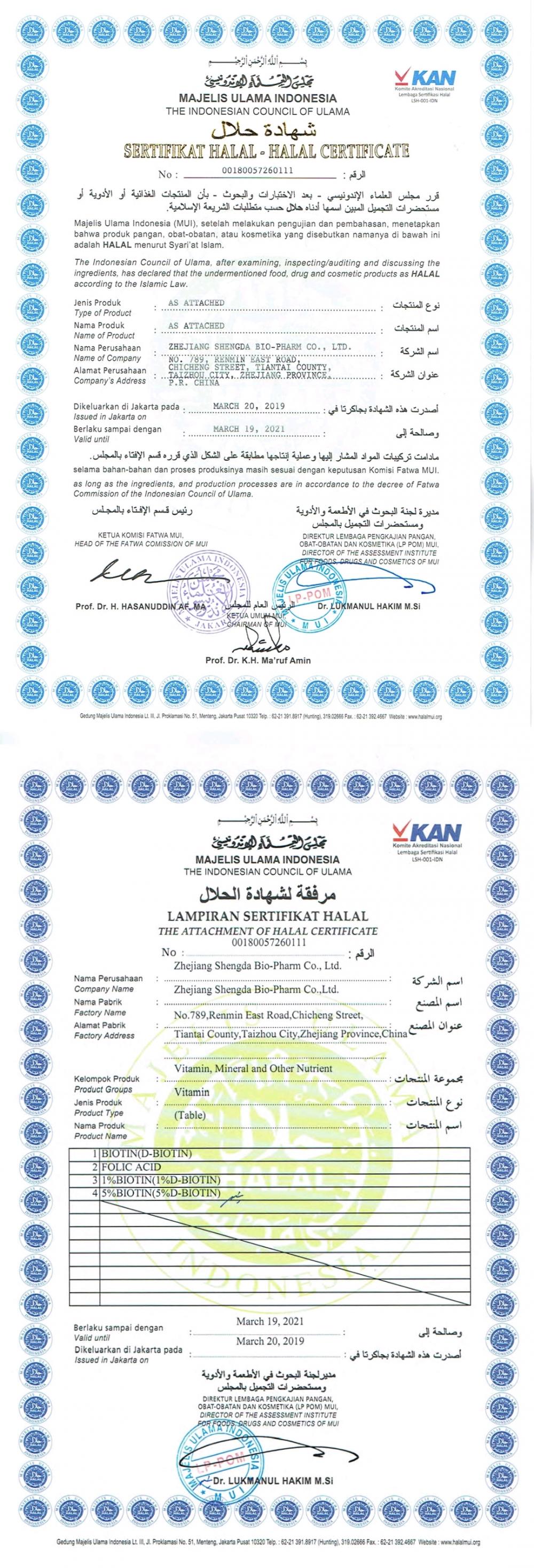 HALAL  CERTIFICATE OF SHENGDA