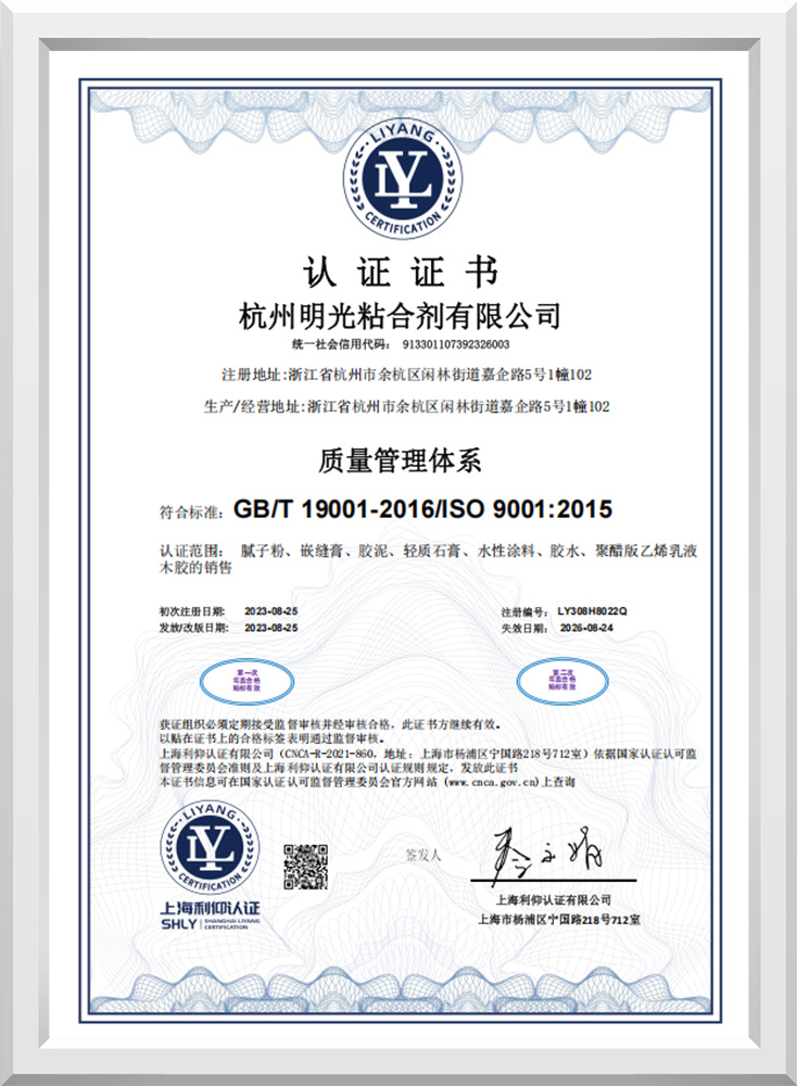 Quality Management System Certificate