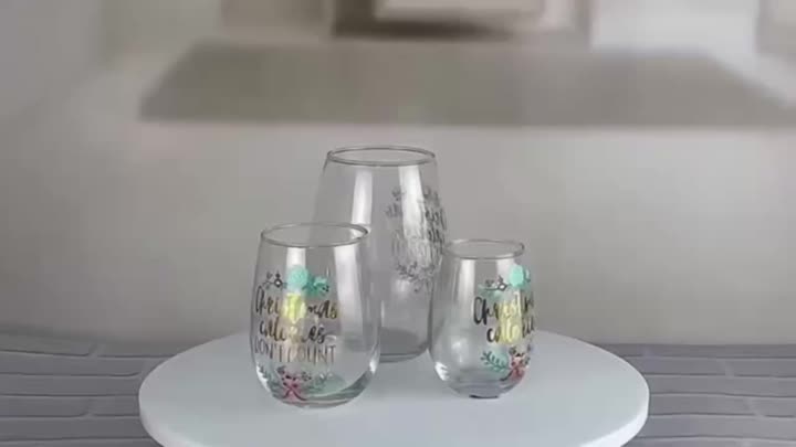 Juego de copa de vino transparente personalizado Diseño de Navidad