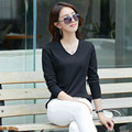 Wholesale 100% Cotton Custom Logo Printed Long Sleeve Women V Neck T-Shirts1