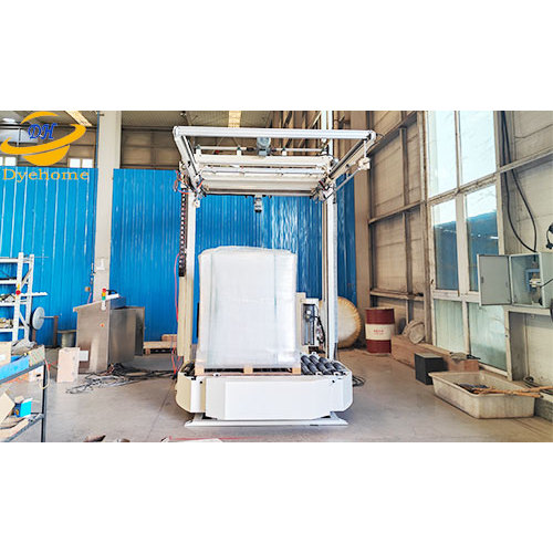 The company's newly developed automatic top sheet pallet wrapping machine