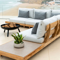 Moderne wasserdichte Möbel mit Kissen Wohnzimmer Teakholz Holz Balkon Garten Terrasse Hotel Sektion Outdoor Sofa11