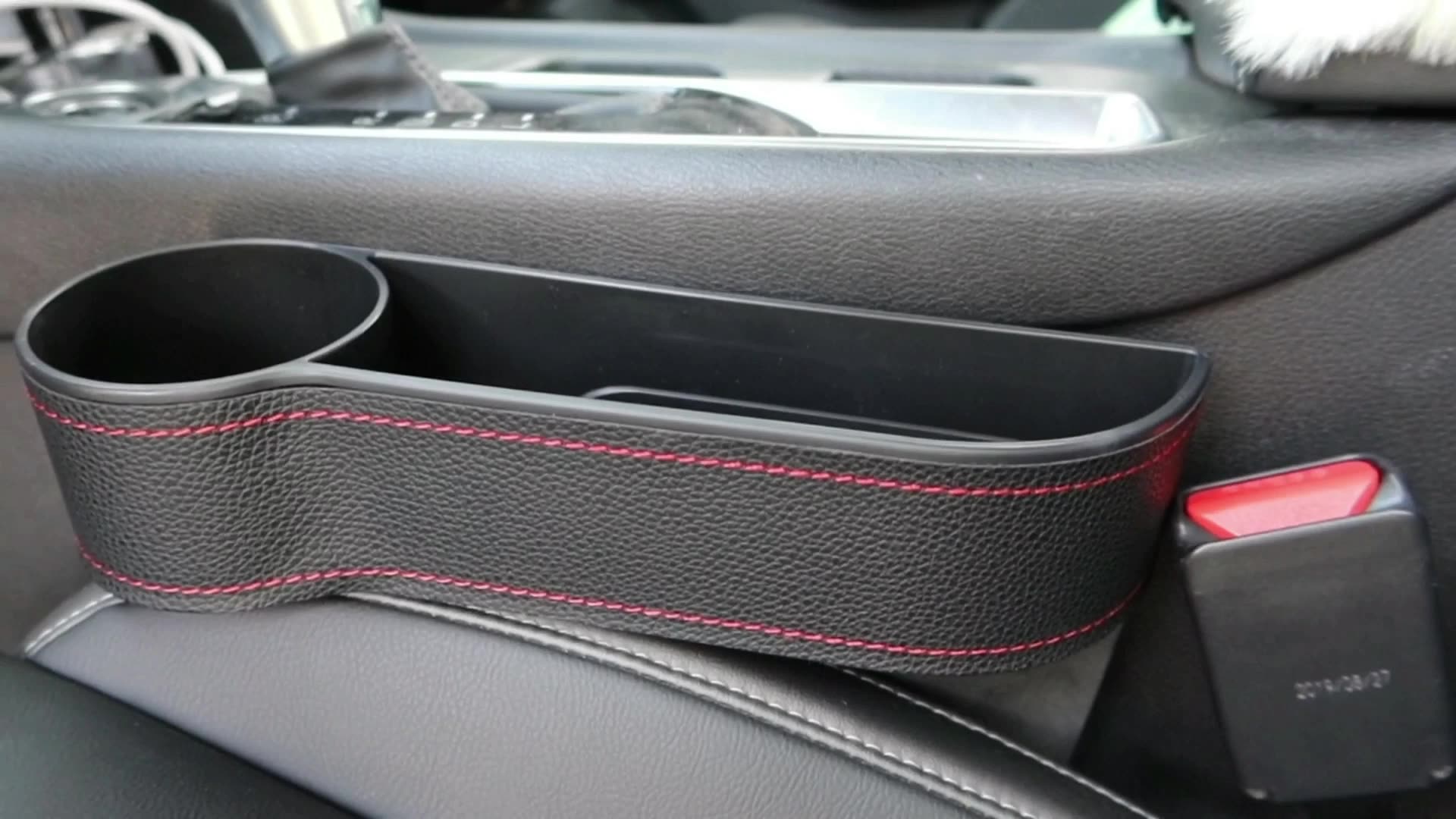 Car Gap Filler Organizer Front Seat Pu Leather Storage Bag With Cup Holder1