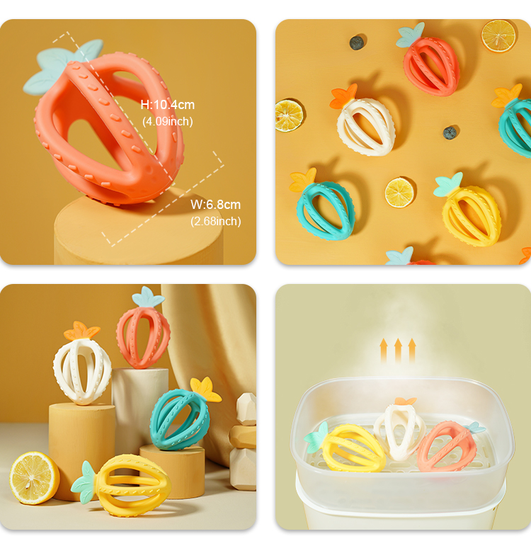 3D Strawberry Silicone Baby Teether Toy China Manufacturer