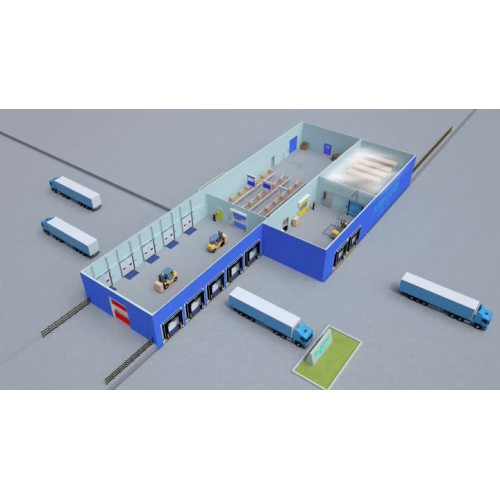 Vídeo 3D de porta industrial e doca de carregamento