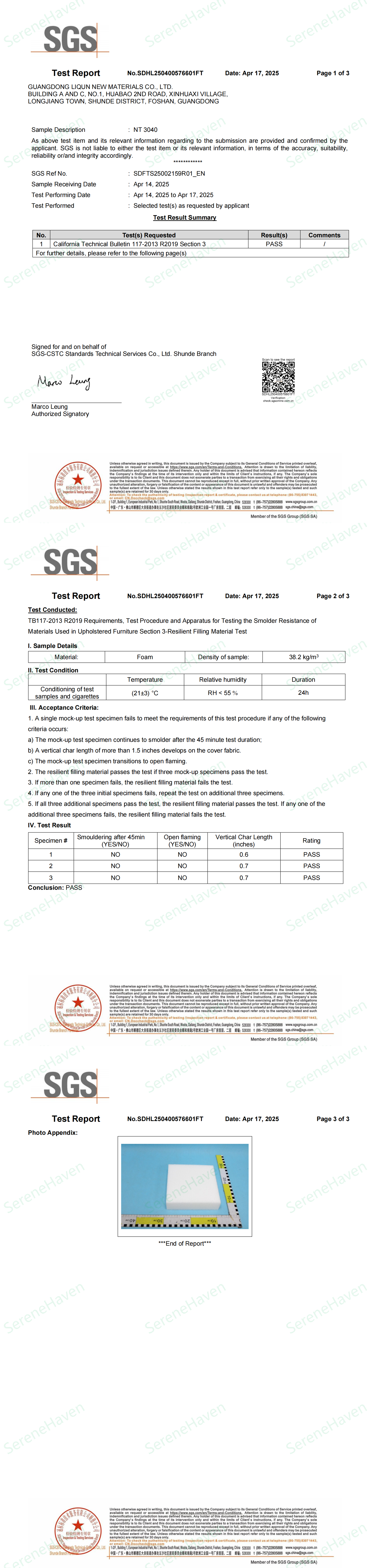 American Standard Fireproof Sponge Testing Report