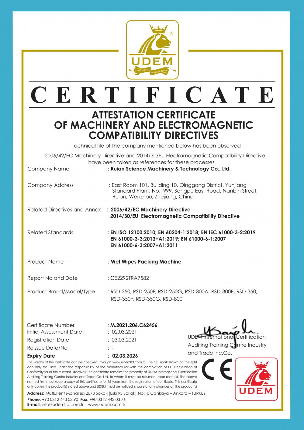 CE FOR WET WIPES PACKING MACHINE