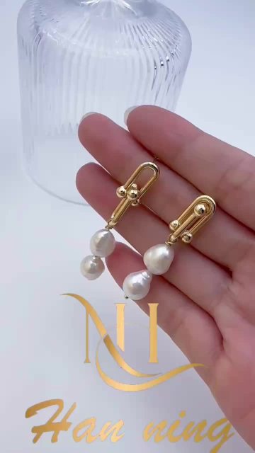 Ladies' DIY 18K Gold-Plated Pearl Earrings with Natural Freshwater Pearl1