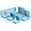 Hanhong benutzerdefinierte Großhandel gefülltes Lederpapier Geschenk Schmuck Verpackung Box Ohrringe Halskette Ring Hellblaues Papier Schmuck Box1