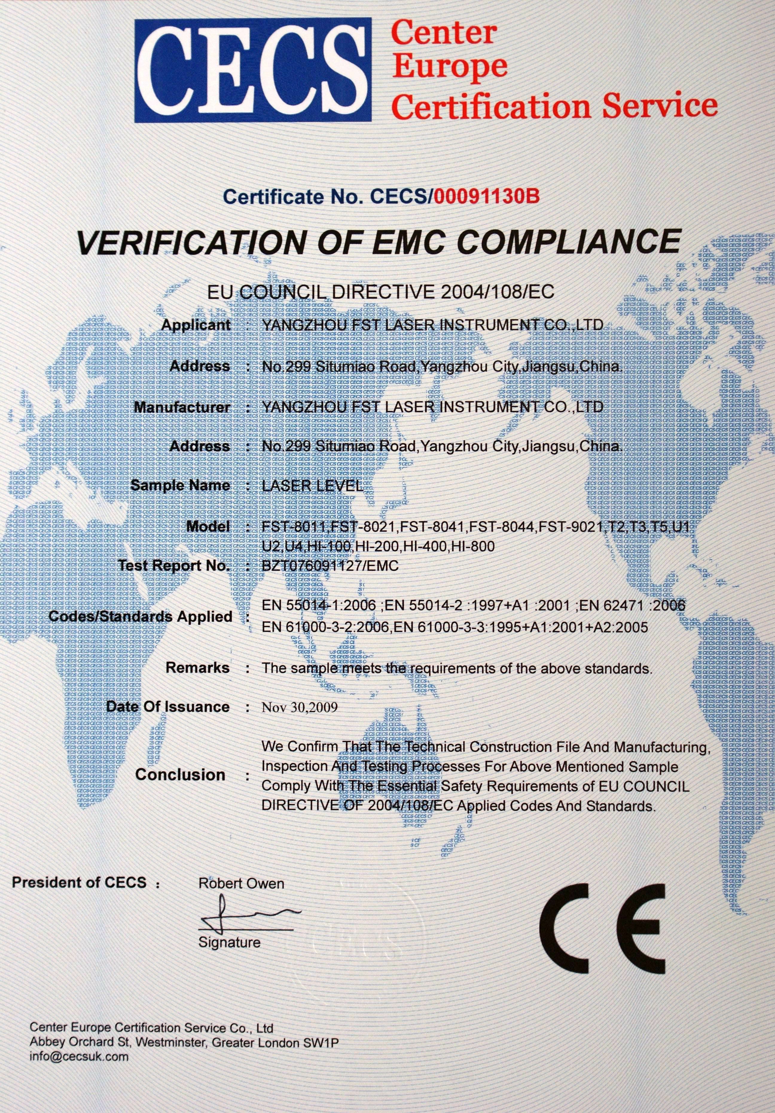 VERIFICATION OF EMC COMPLIANCE