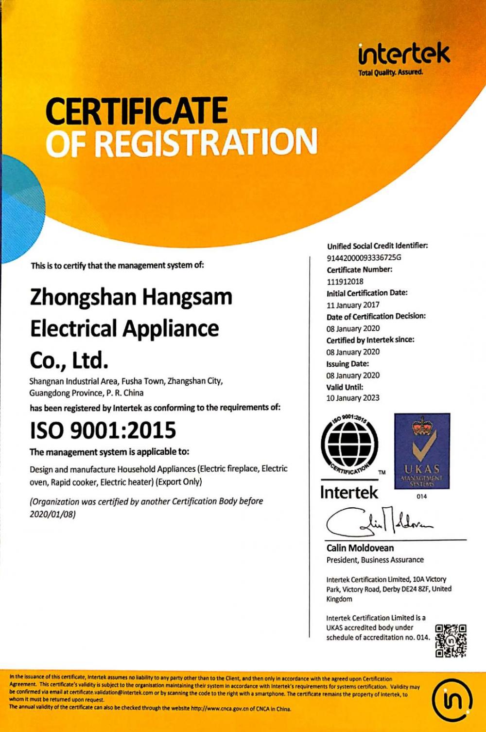 CERTIFICATE OF REGISTRATION