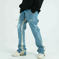 Υψηλής ποιότητας Paint Paint Cut Out Rapper Raw Hem Flared Denim Jeans Men1