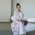 ست لباس زنانه اپن عبای جدید با روسری حجاب لباس اسلیمی گلدار برای روز عید1