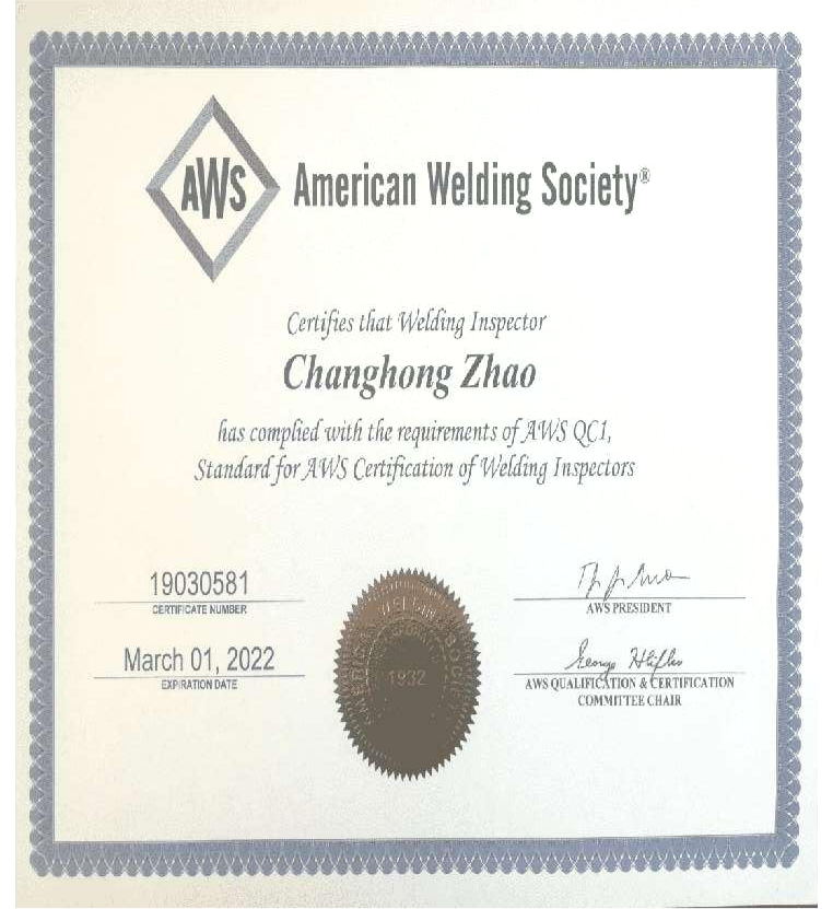 American standard AWS welding certification