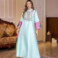 طرح قومی گلدار عبای رنگ بلوک مسلمان جلابیا دبی مد گلدوزی شده عید رمضان 1