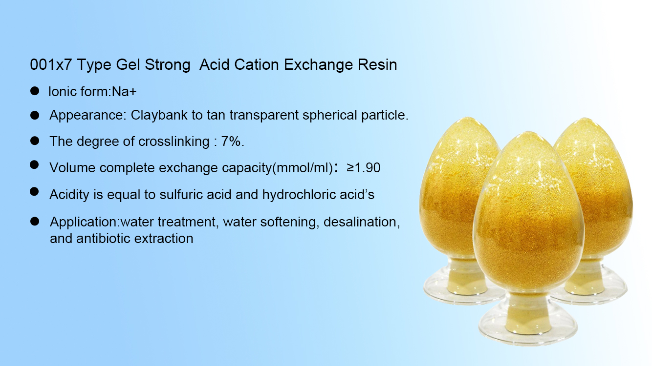 001x7 Gel Strong Acid Cation Iont Exchange Resin