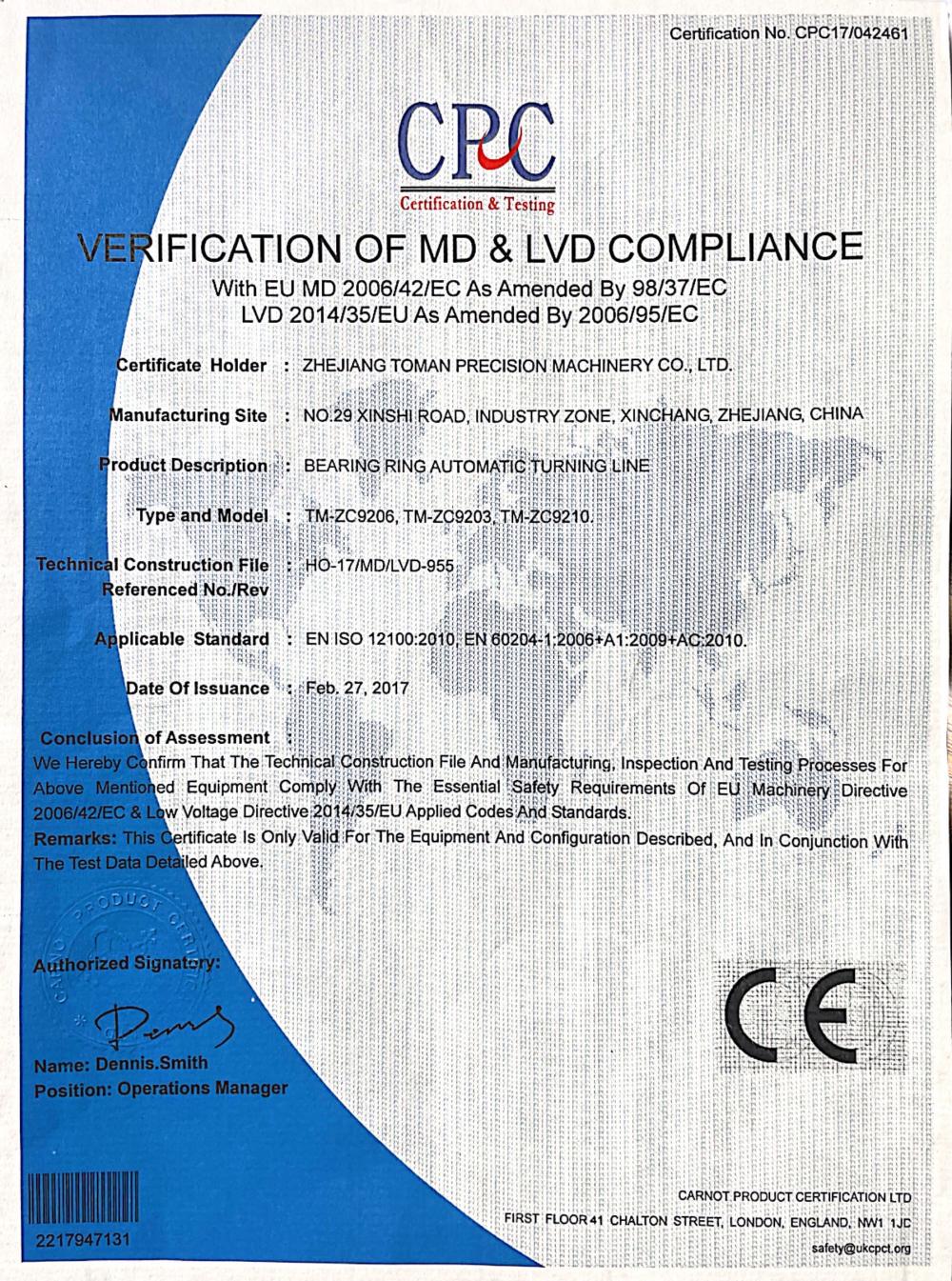 VERIFICATION OF MD & LVD COMPLIANCE