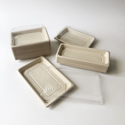 bagasse pulp sushi tray with PET lid