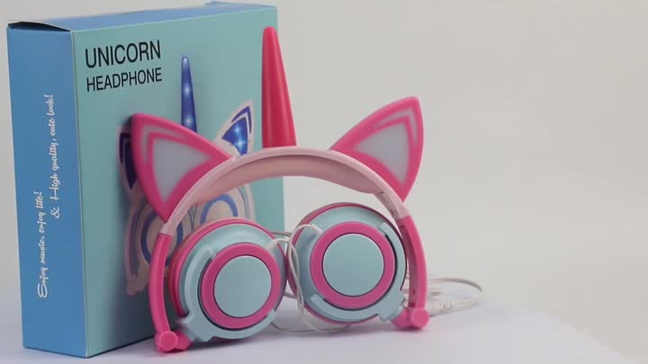 carino adorabile unicorno rosa e blu cuffie per bambini.mp4
