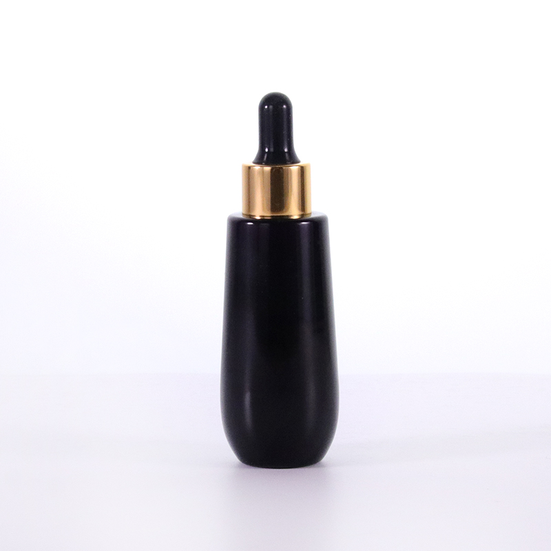 Frasco de vidro preto 40ml com conta-gotas dourado