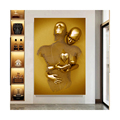 Romantic Abstract Wall Art: Golden Lovers Statue Canvas for Modern Living Rooms1