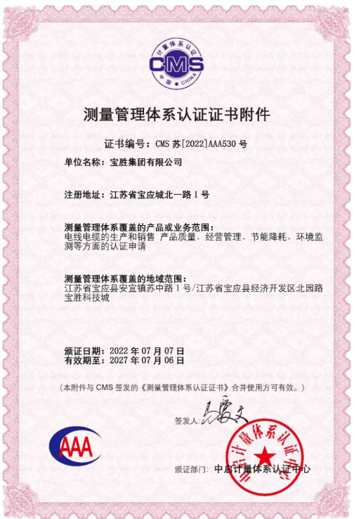 Attachment to Measurement Management System Certification