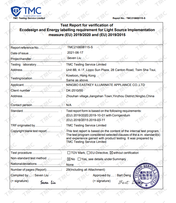 2510-50 Mirror Light ERP certification