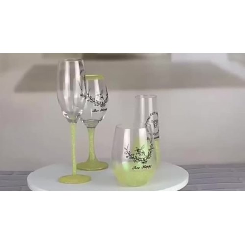 champagne flute glass bee design glitter glass set