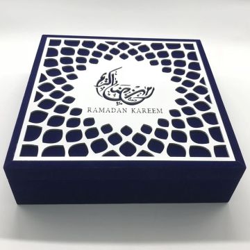 Blue Velvet Wooden Box For Ramadan Dates
