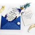 Custom Transparent Acrylic Birthday & Wedding Invitations with Blue Glitter Envelope1