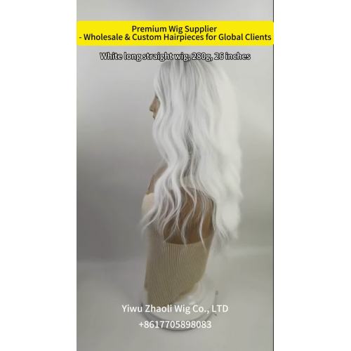 Peruca longa e reta branca, 280g, 26 polegadas