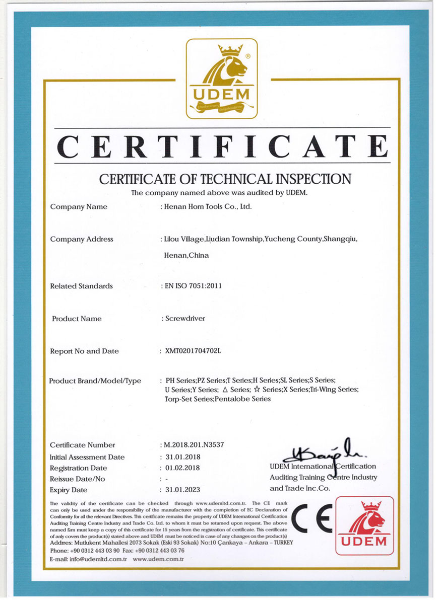 CE CERTIFICATION OF SCREWDRIVER 