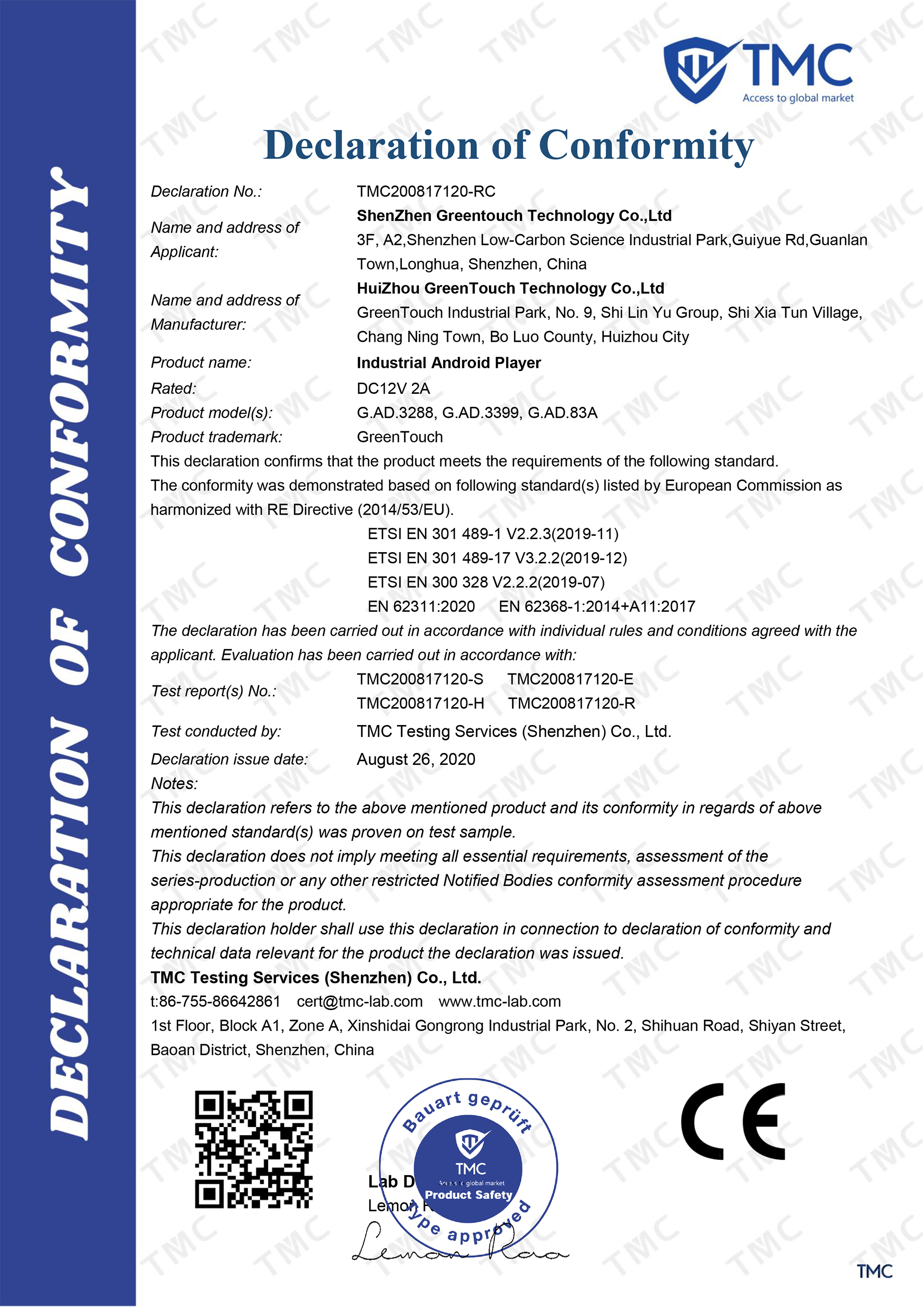 Certificate of CE-RED