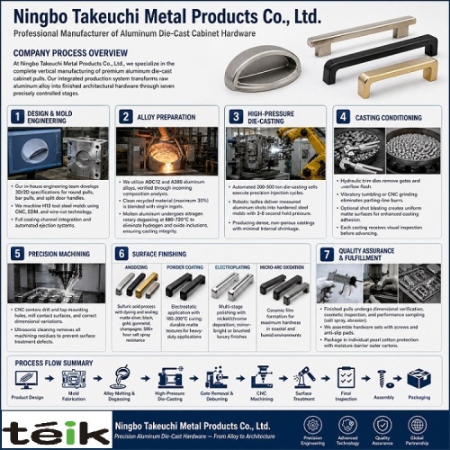 Ningbo Takeuchi Metal Products Co., Ltd. Fabricante profissional de ferragens para gabinetes fundidos em alumínio