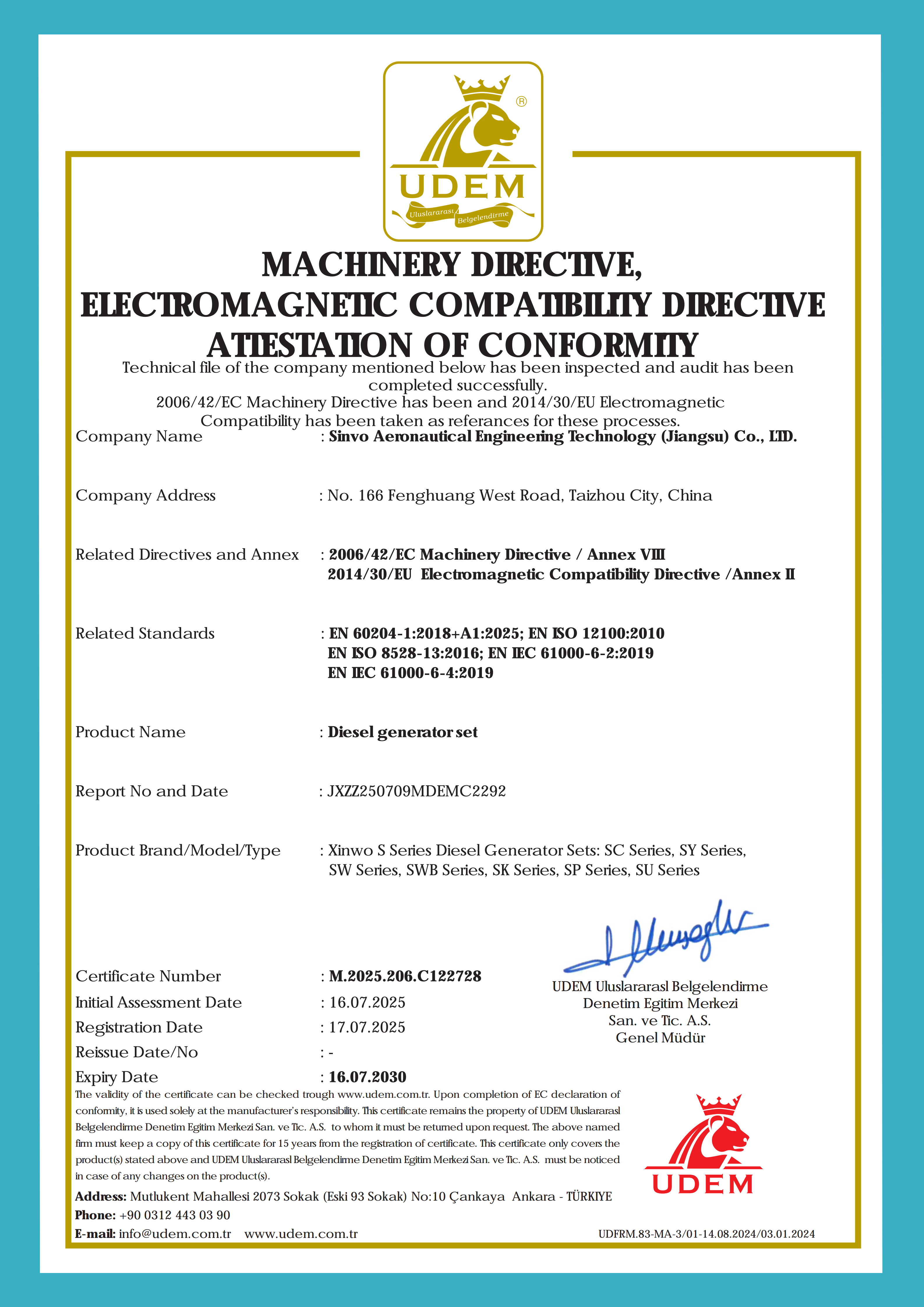MACHINERY DIRECTIVE,ELECTROMAGNEIIC COMPATIBILIIY DIRECIIVEATIESTATION OF CONFORMIIY