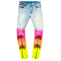 Custom Cool Beach Coconut Palm Digital Print Jeans Skinny Fit Washed Distressed Pant1