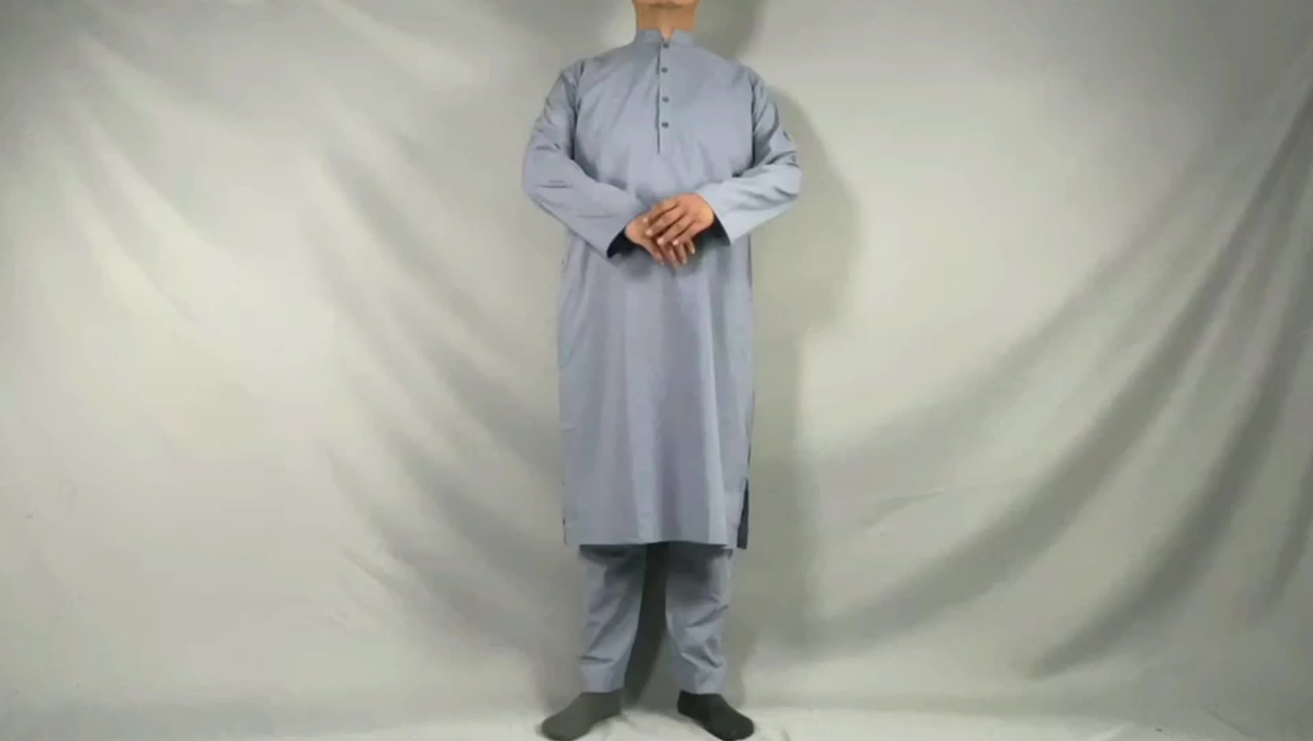 Medio Oriente Dubai 2 pezzi set pulsante Colore solido Solutezza Thobe Long Thobe Produttore di vestiti per uomini Abbigliamento islamico jubba1